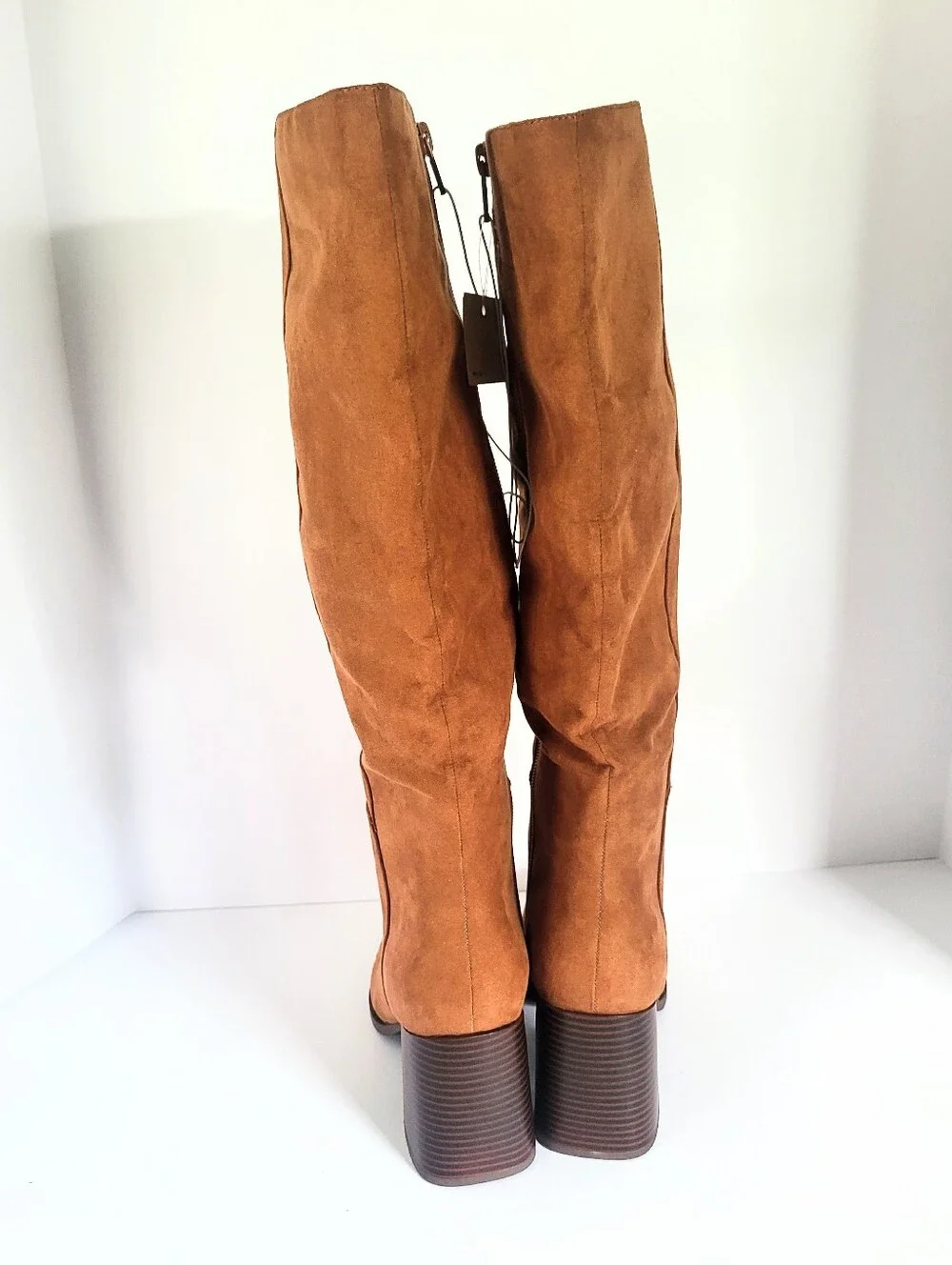 NWT A New Day Camel Brown Vegan Suede Knee High Chunky Heel Boots Size 9
